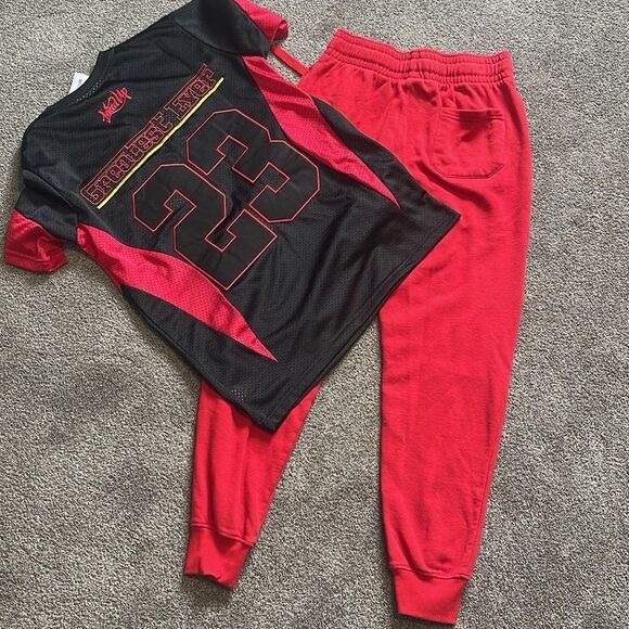 Vtg 90s Chicago Bulls Faded Spellout Basketball Sweatpants & 23 Jersey size S - Picture 4 of 14